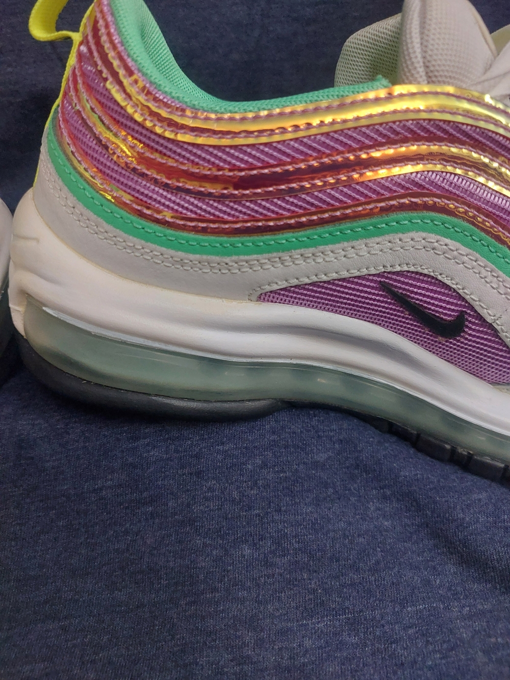 Nike Women’s Air Max 97 — Purple/Pink & Green Metallic Running Shoes Sz 8 - Picture 4 of 16